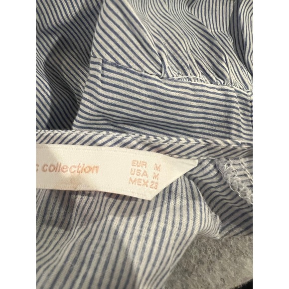 Zara Kaftan Top Womens M Stripe‎ Cotton Boho Gypsy Tassel Embroidered Blue NWT - Picture 9 of 16